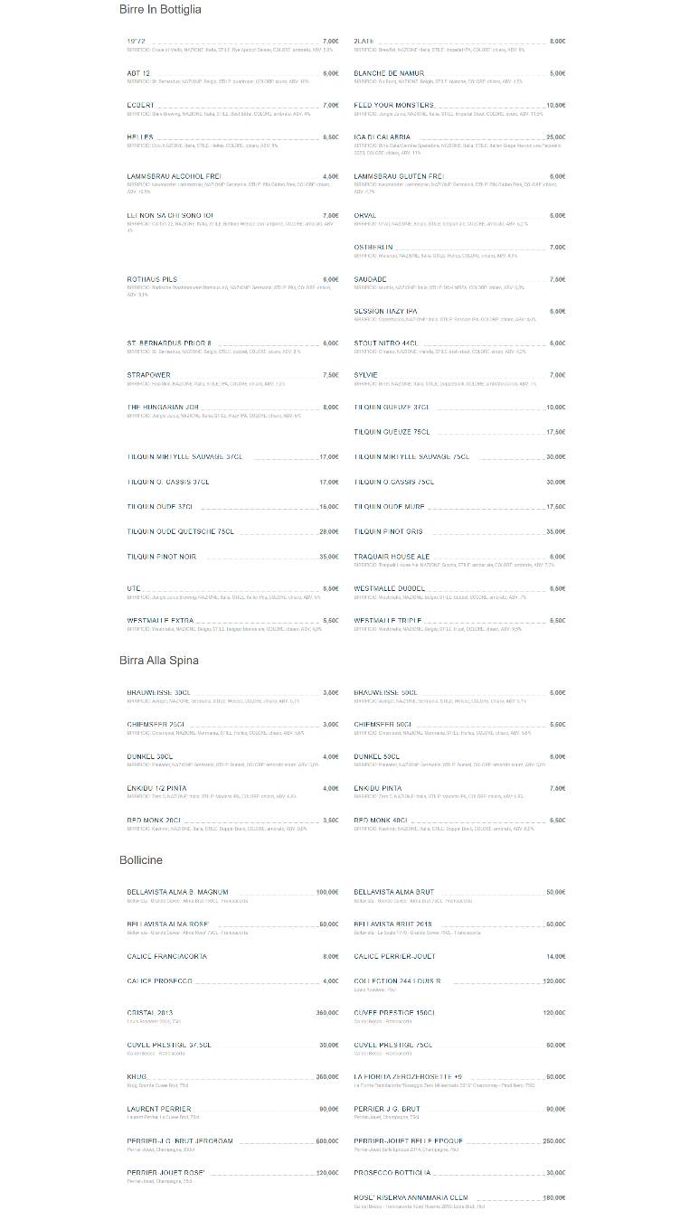 Menu di La Malteria Botanica 