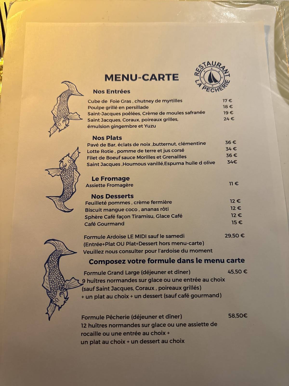 Menu de La Pêcherie Rouen