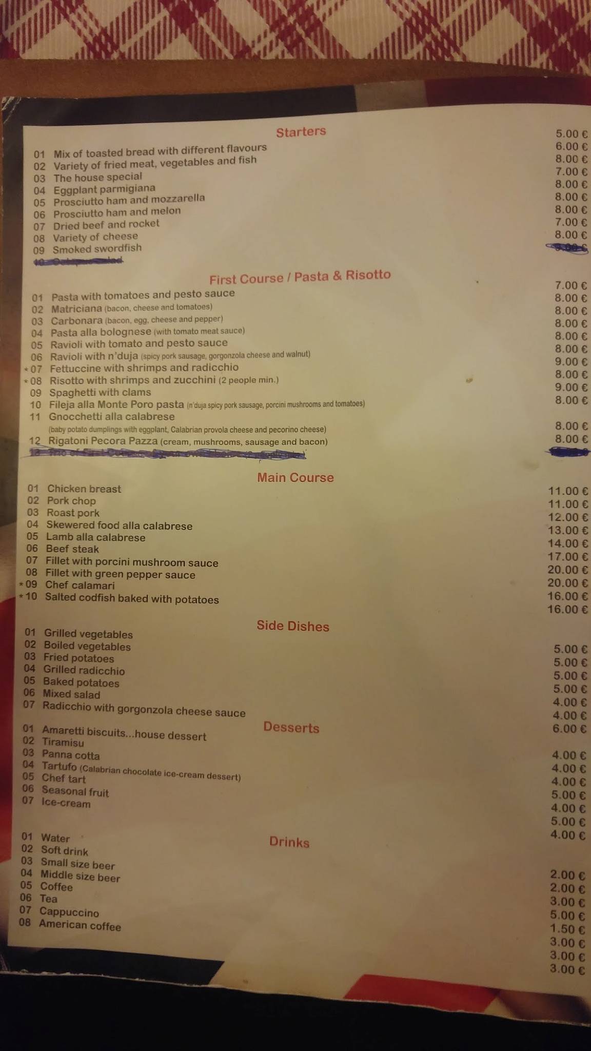 Menu au La Pecora Pazza pizzeria, Rome, Via Statilia