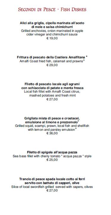 Menu di La Pergola 