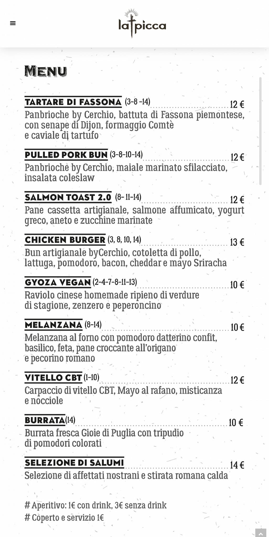 Menu di La Picca Jesi 