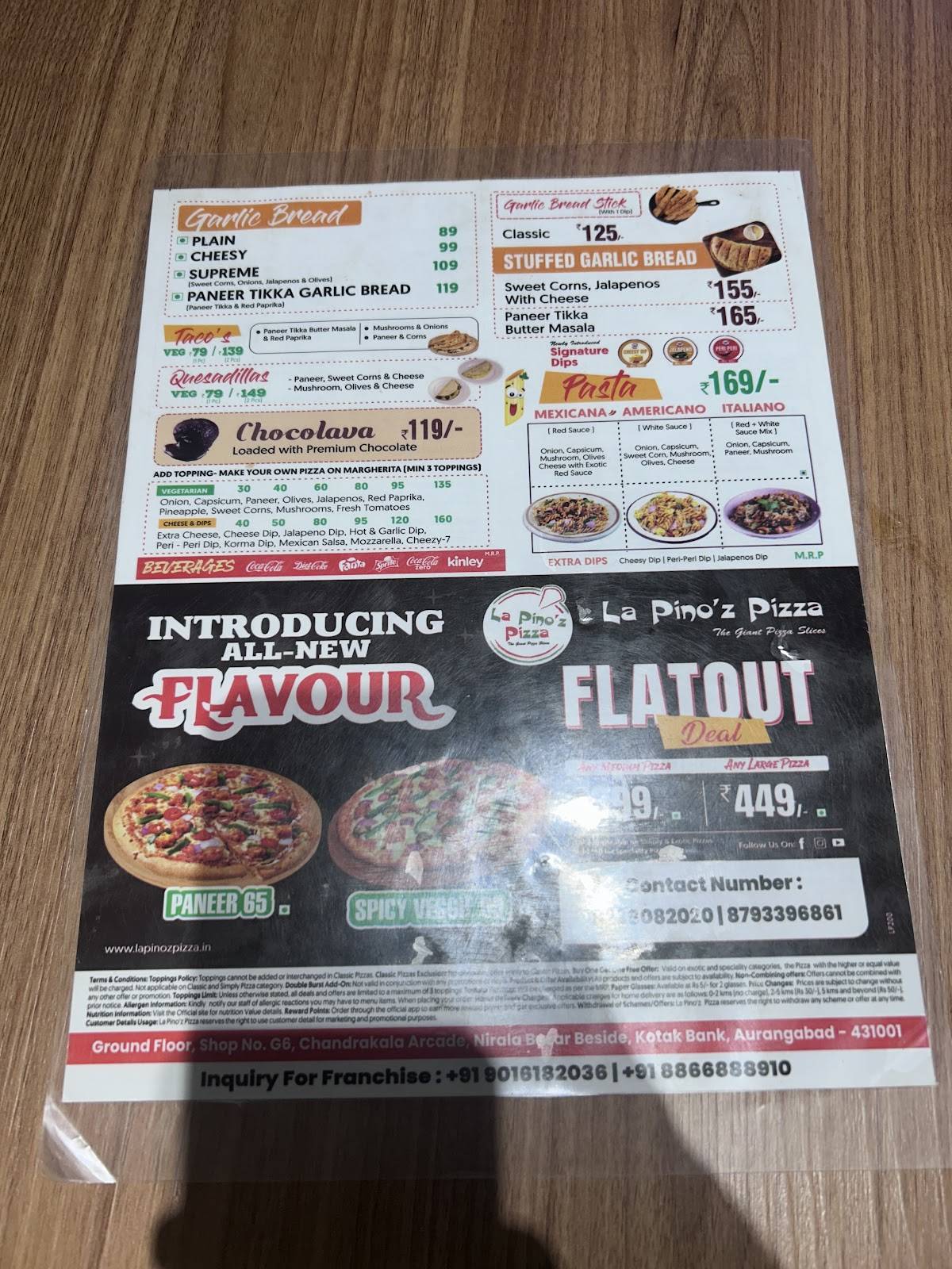 La Pinoz Pizza menu