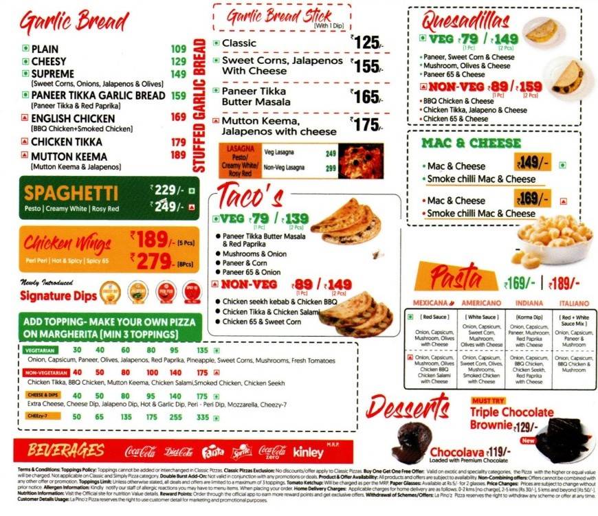 La Pinoz Pizza, Rudrapur menu