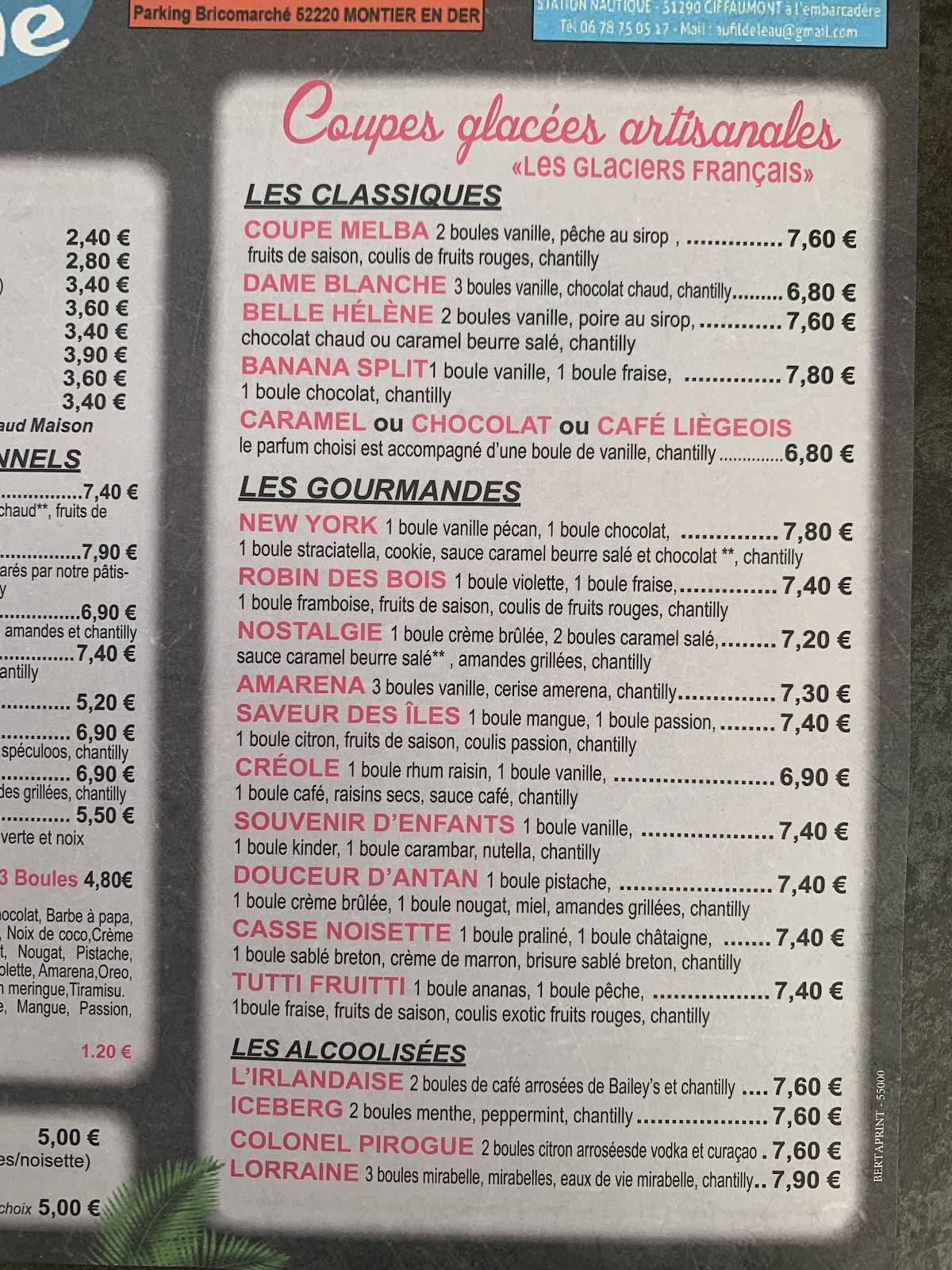 Menu de La Pirogue Bleue