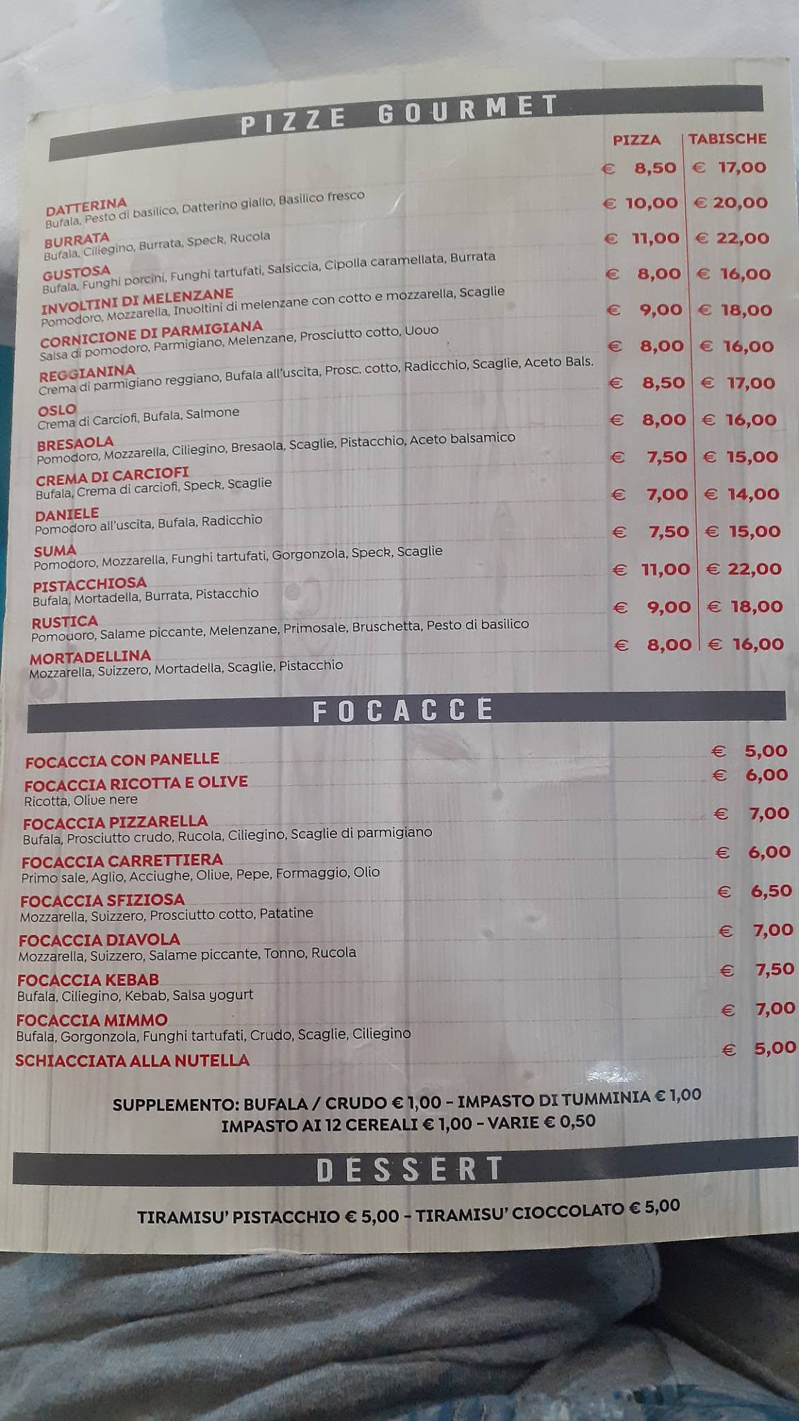 Menu di La Pizzarella 
