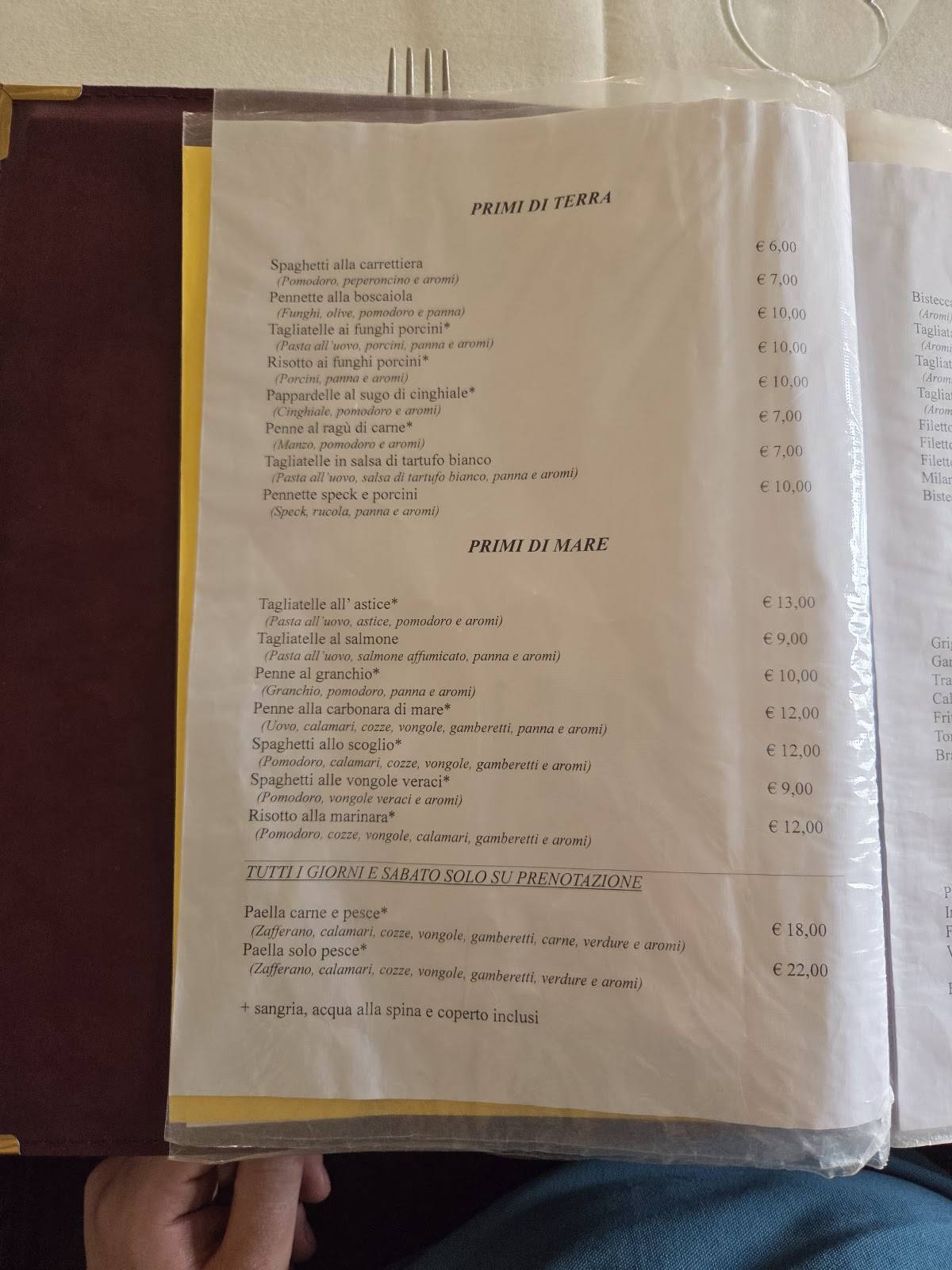 Menu di LA SIESTA 