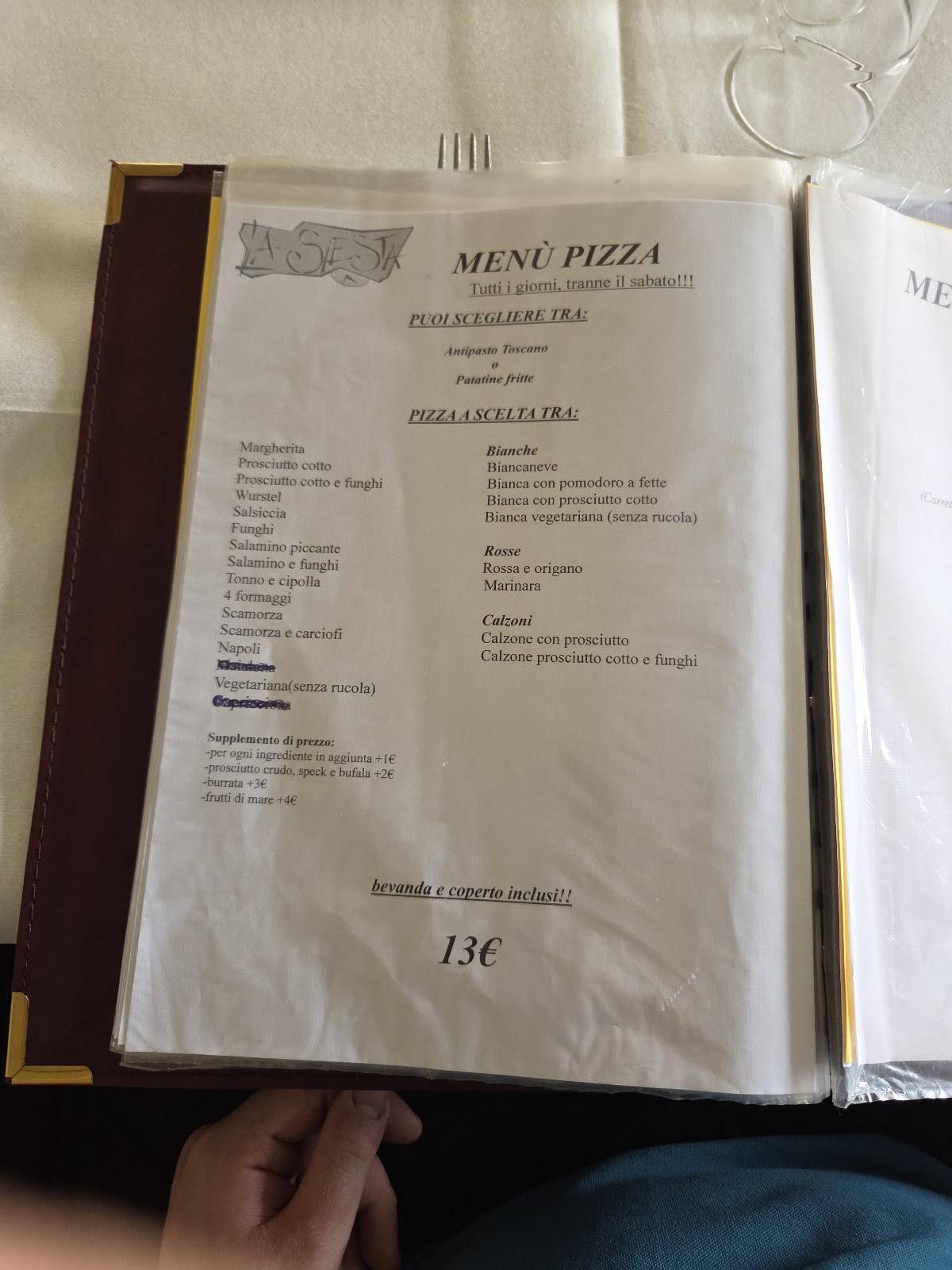 Menu di LA SIESTA 