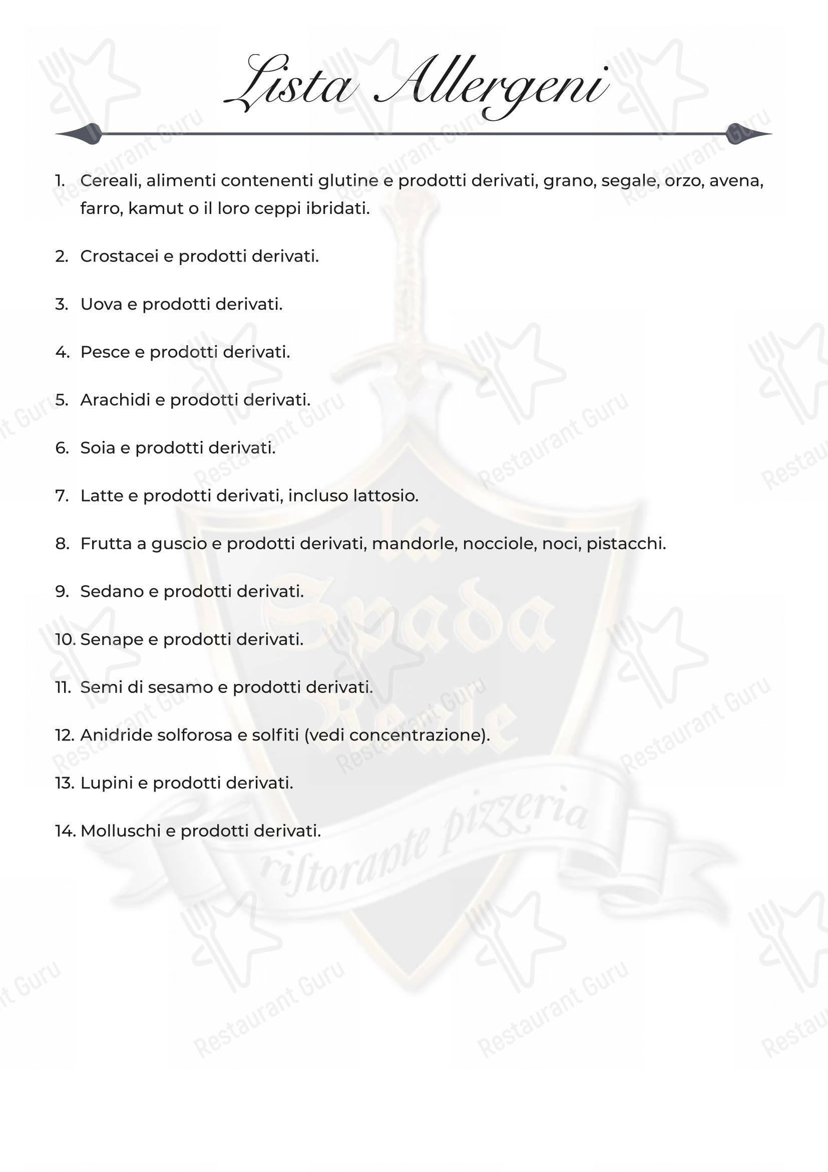 Menu per La Spada Reale in Torino