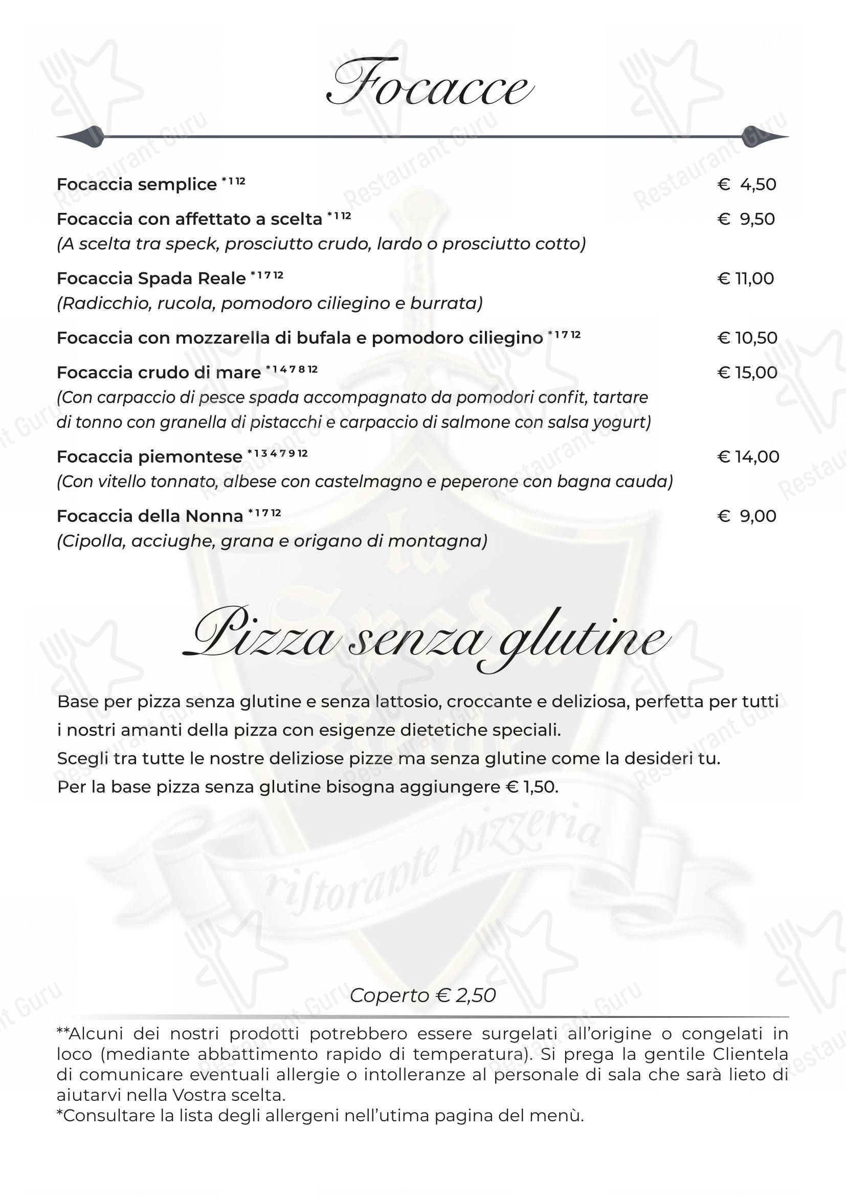 Menu di La Spada Reale - Menu
