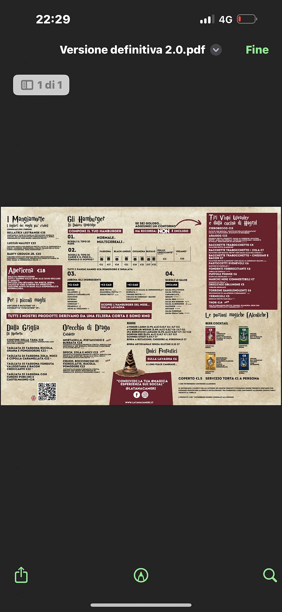 Menu di La Tana - Hamburgheria & Birreria Cameri 