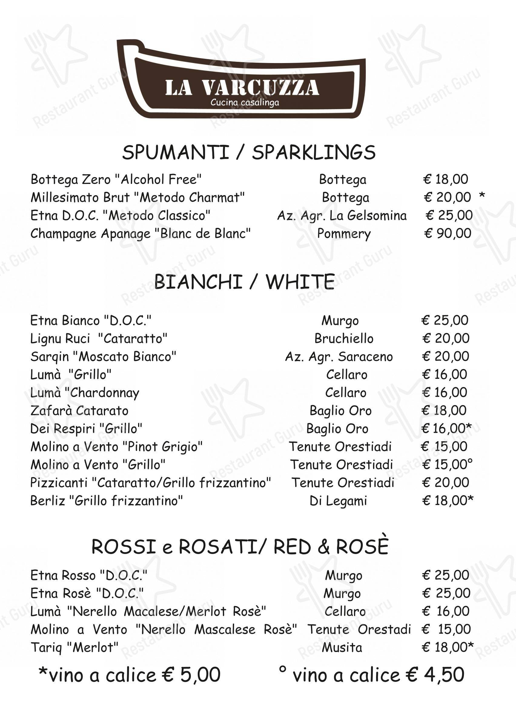 Menu bar per La Varcuzza ristorante