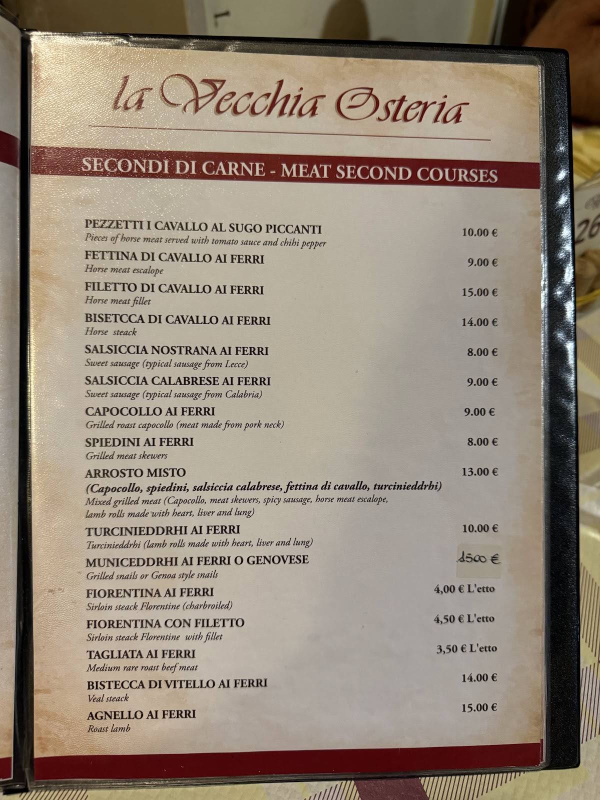 Menu di La Vecchia Osteria da Totu 