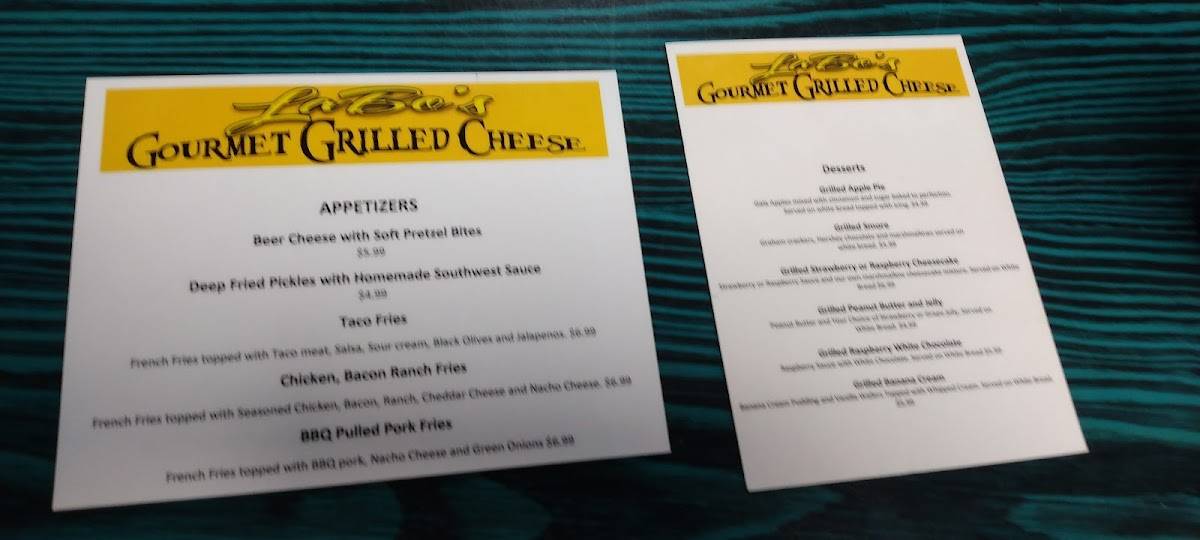 Menu at LaBo’s Gourmet Grilled Cheese restaurant, Bryan