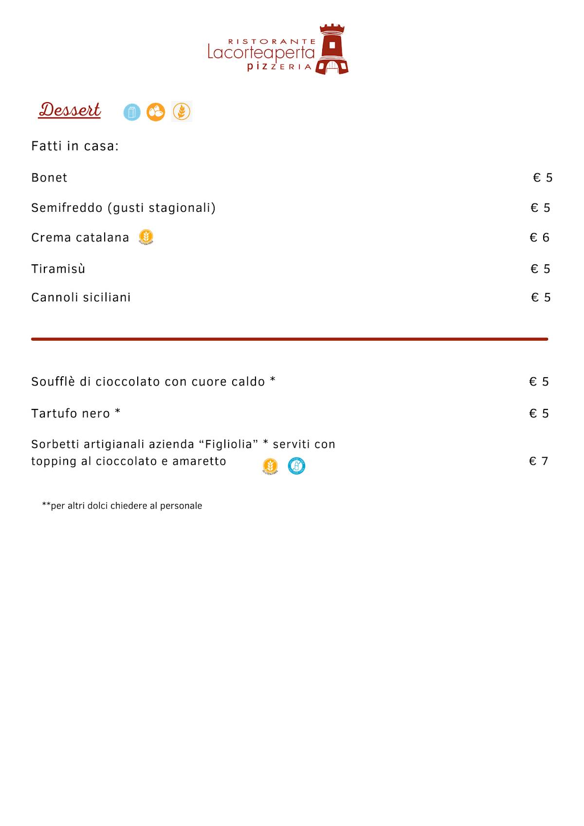 Menu di Lacorteaperta Ristorante Pizzeria 