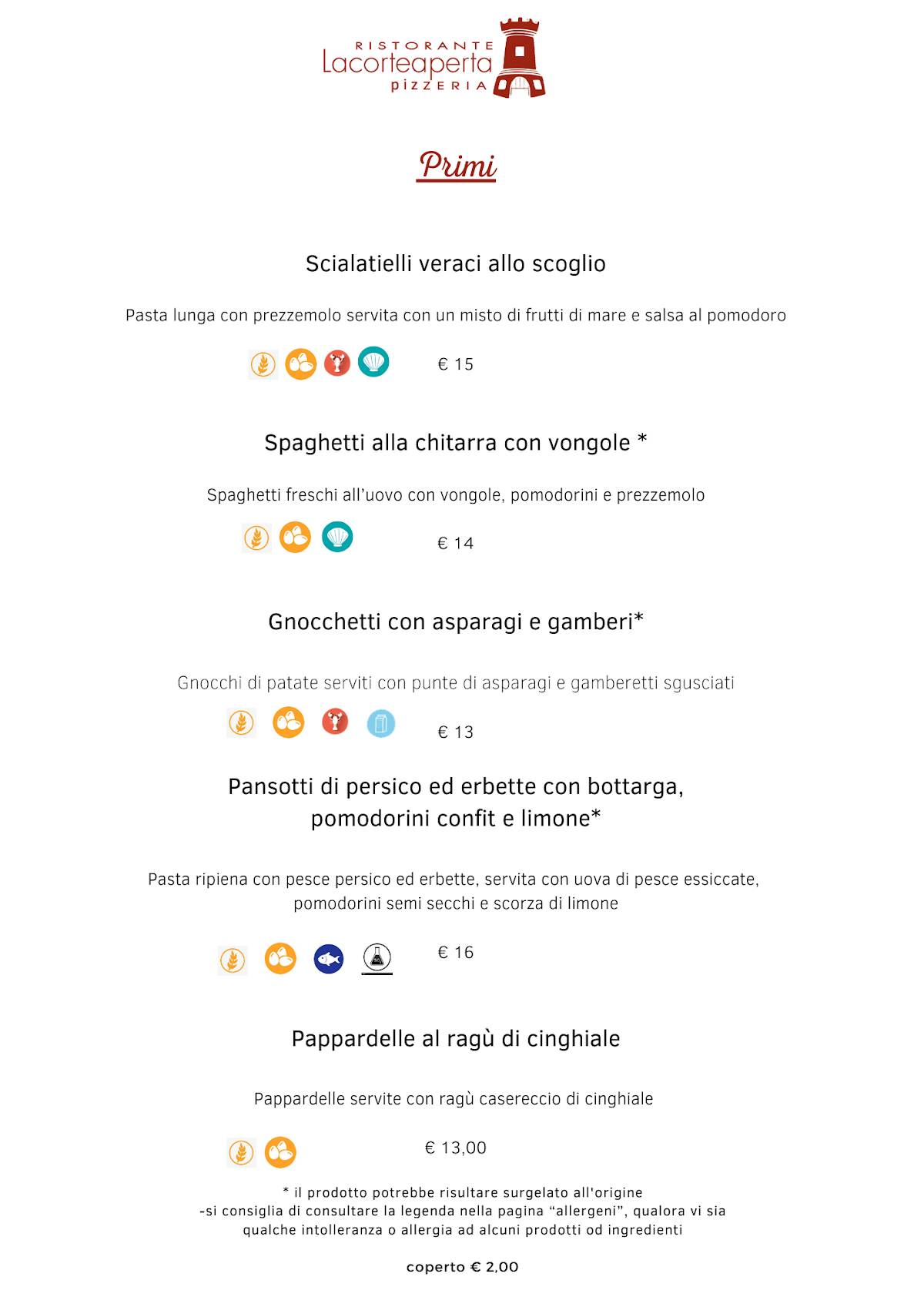 Menu di Lacorteaperta Ristorante Pizzeria 
