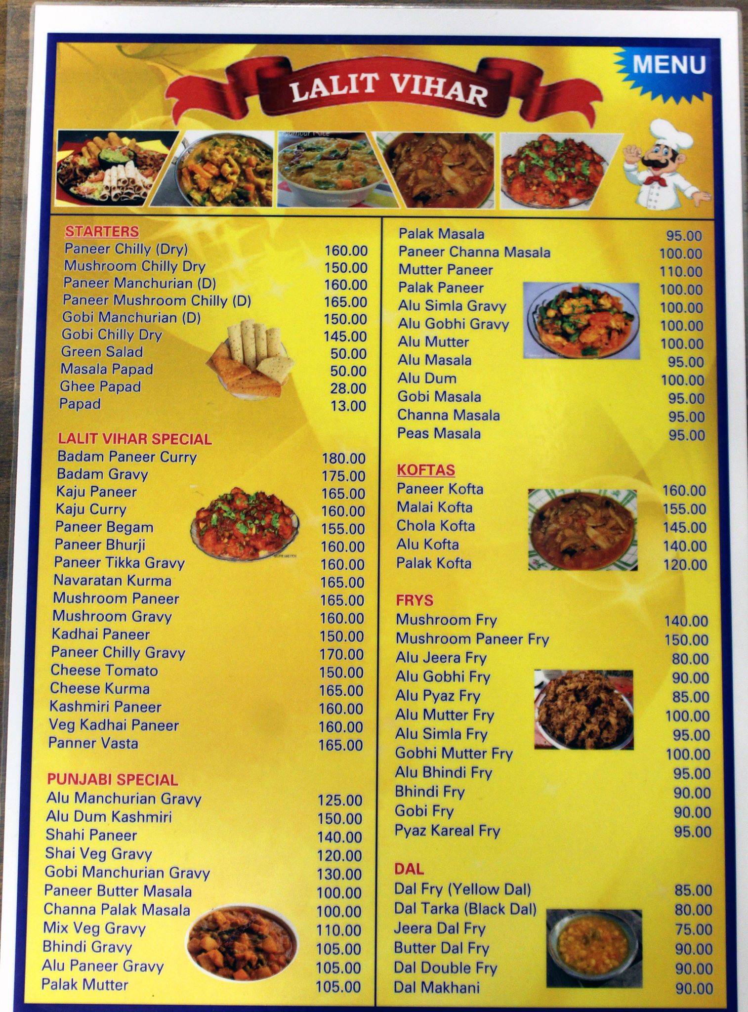 Lalit Vihar menu