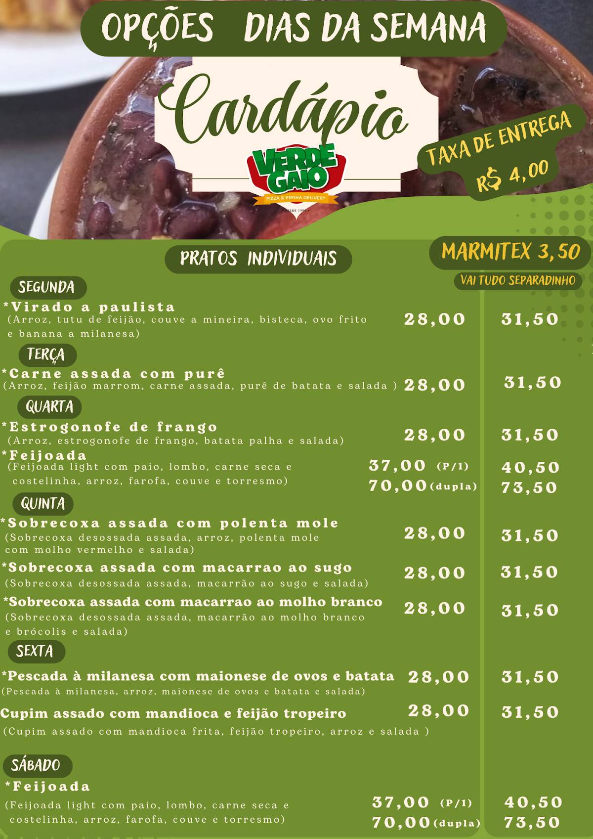 Lanches Verde Gaio cardápio