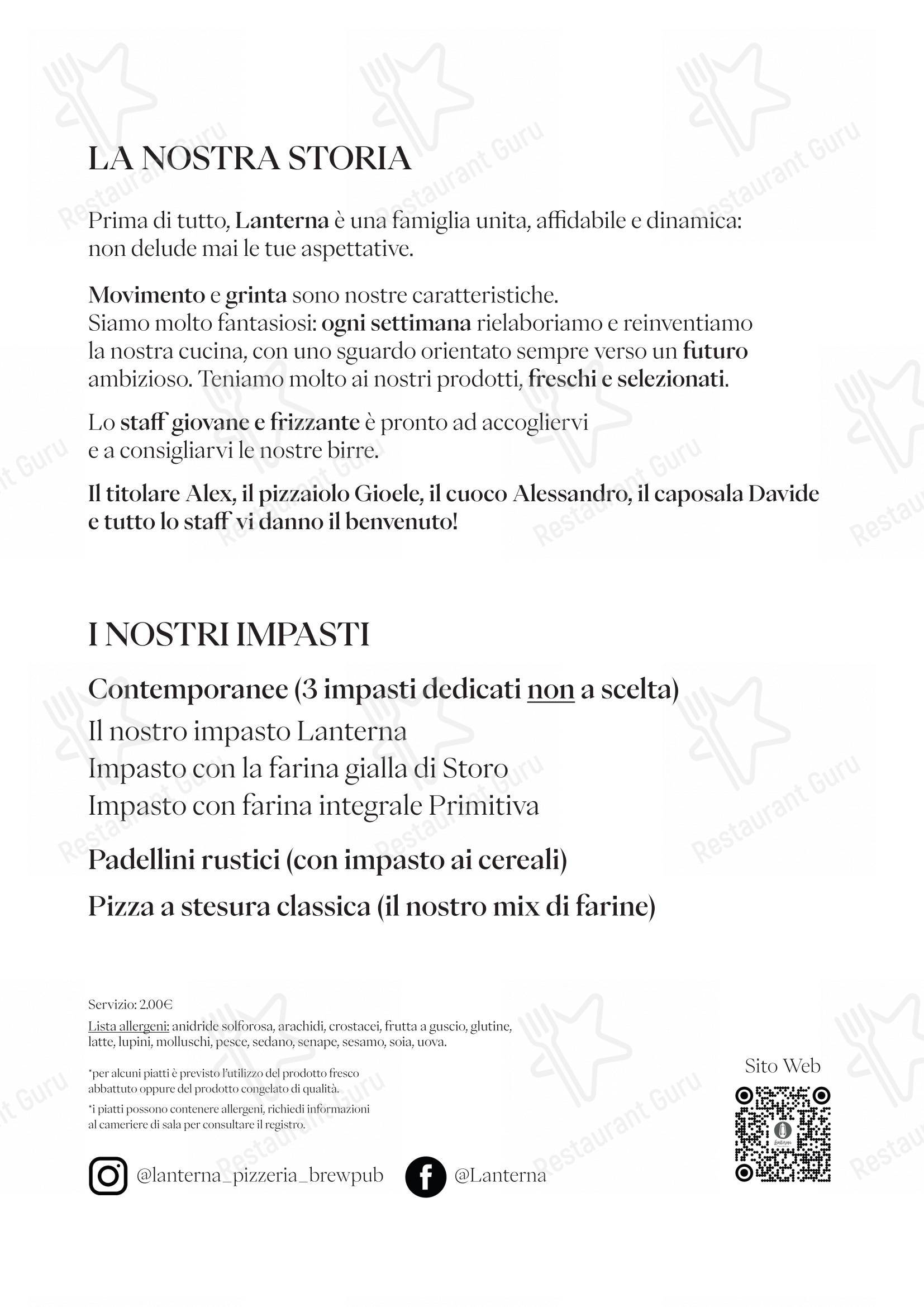 Lanterna Pizzeria & Brew Pub in Montagnaga - Menu