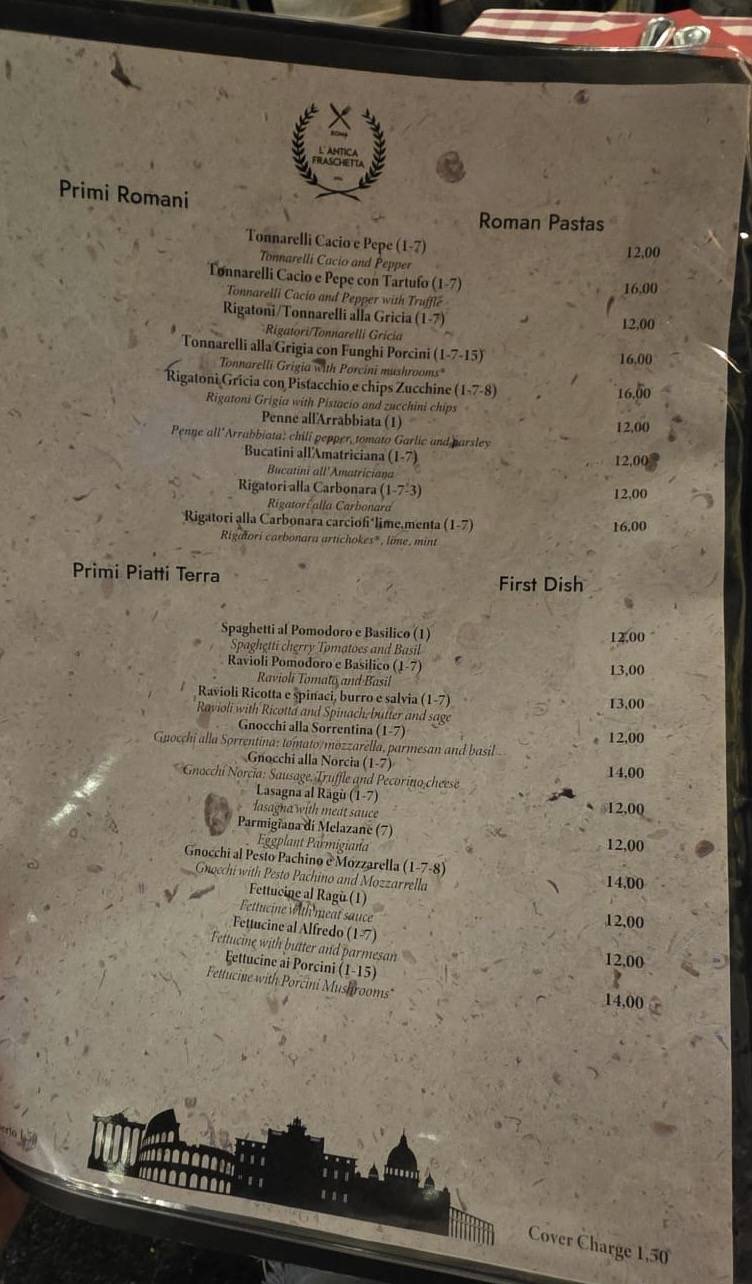 Menu de L'antica Fraschetta