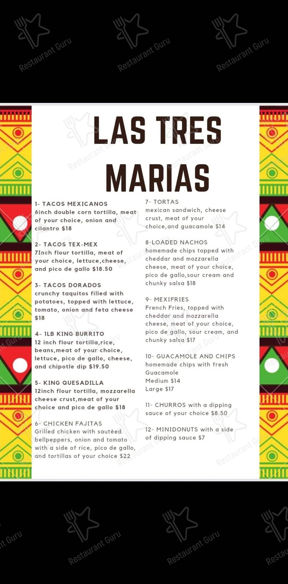 Menu at Las Tres Marias Mexican Food Truck restaurant, Hinton, 837 ...