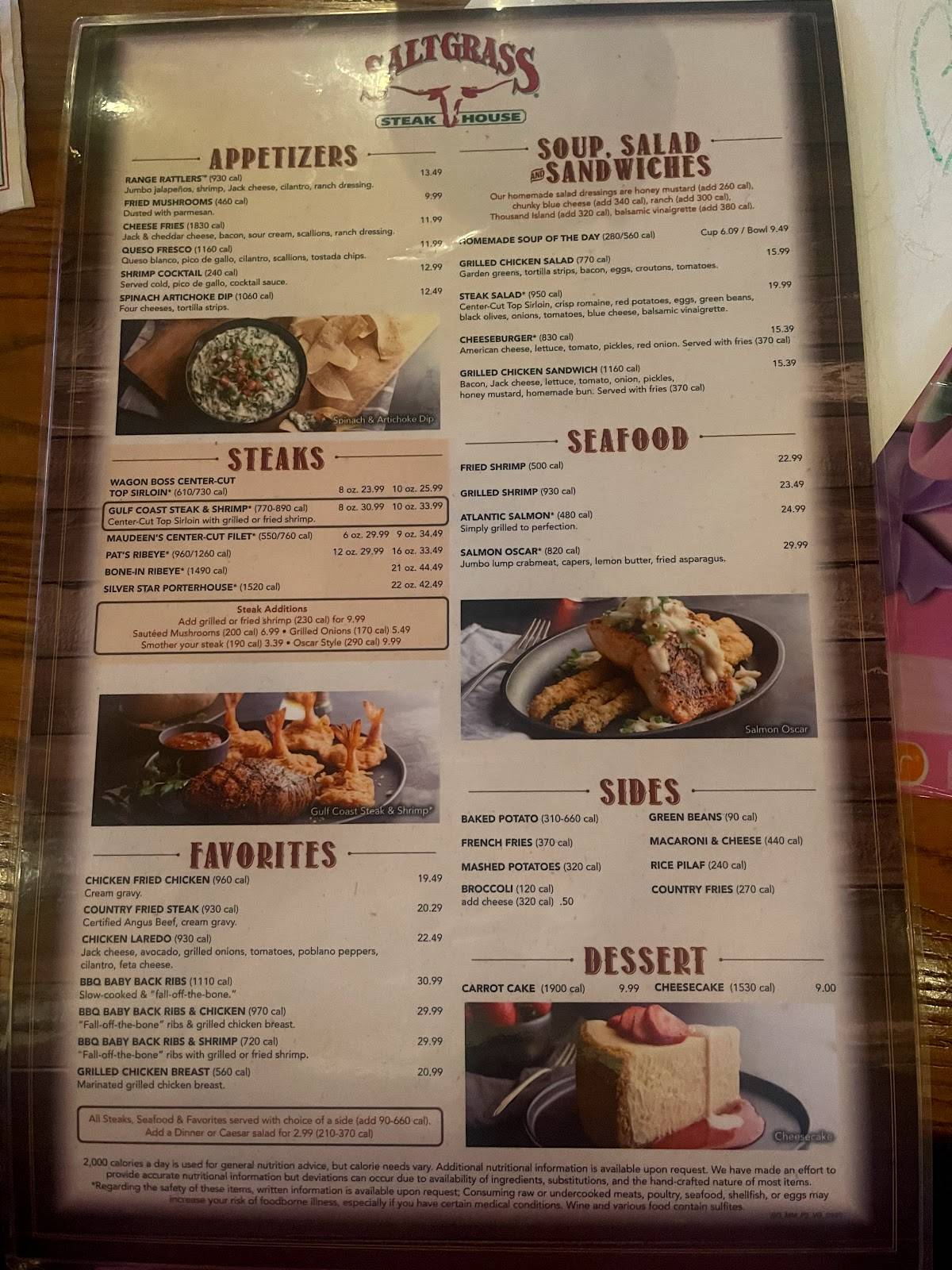 Menu at Saltgrass Steak House restaurant, Las Vegas