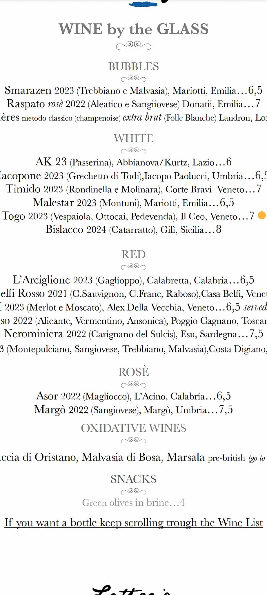 Menu di Latteria Trastevere 