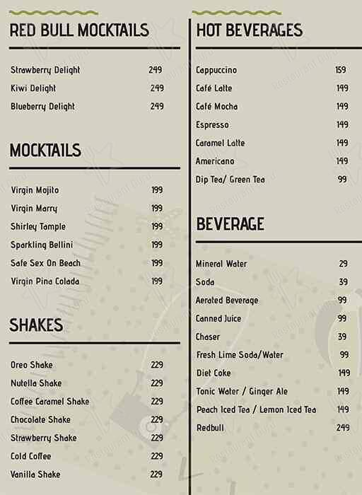 Lazy Shack menu