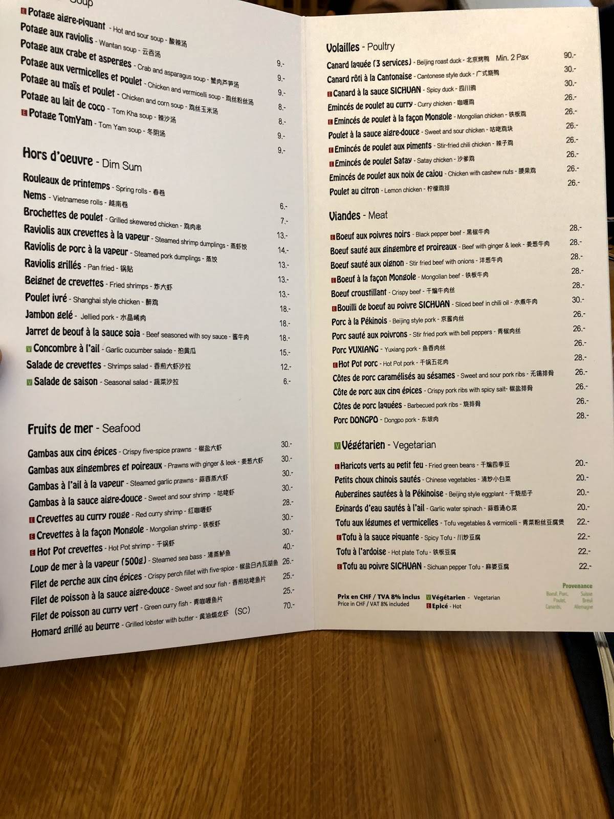 Menu di Le 33 Restaurant Chinois 