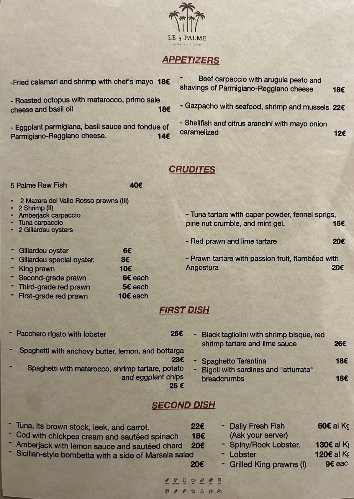 Menu di Le 5 Palme la nuova gestione - Restaurant & Lounge Bar 