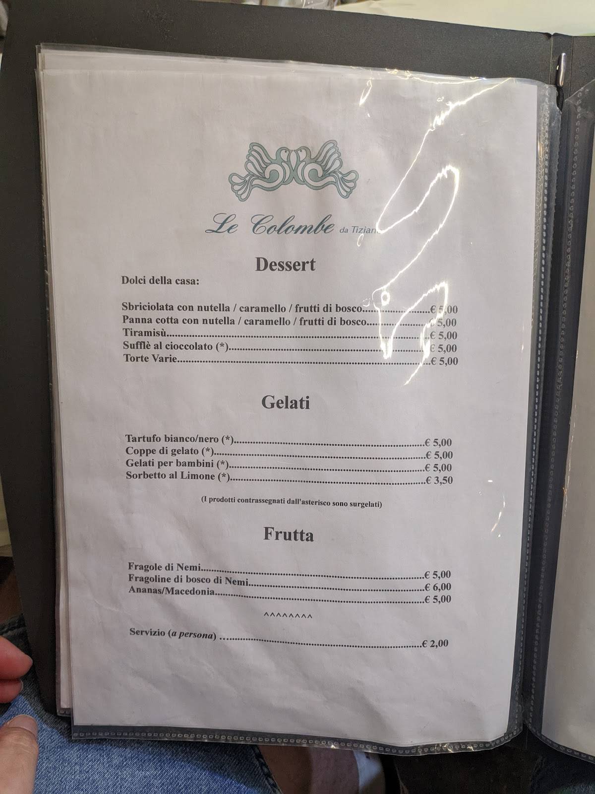 Menu di Le Colombe Da Tiziano 