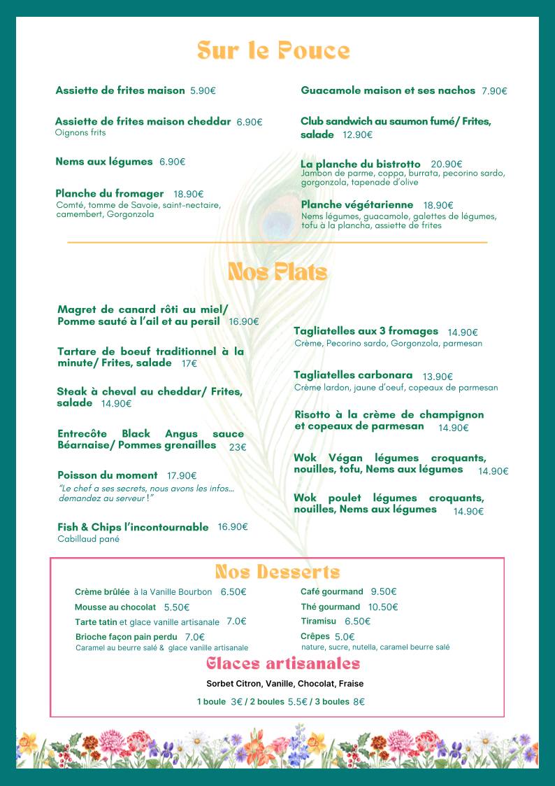 Menu de Le Formidable