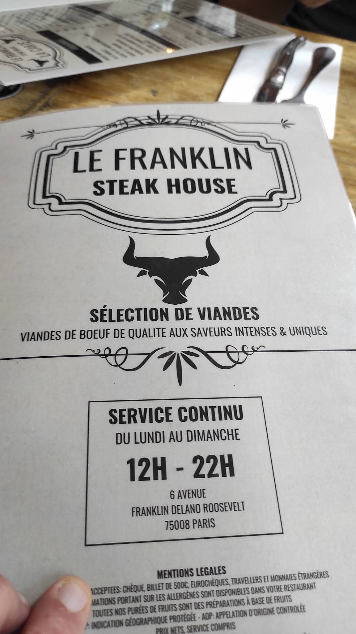 Menu de Le Franklin