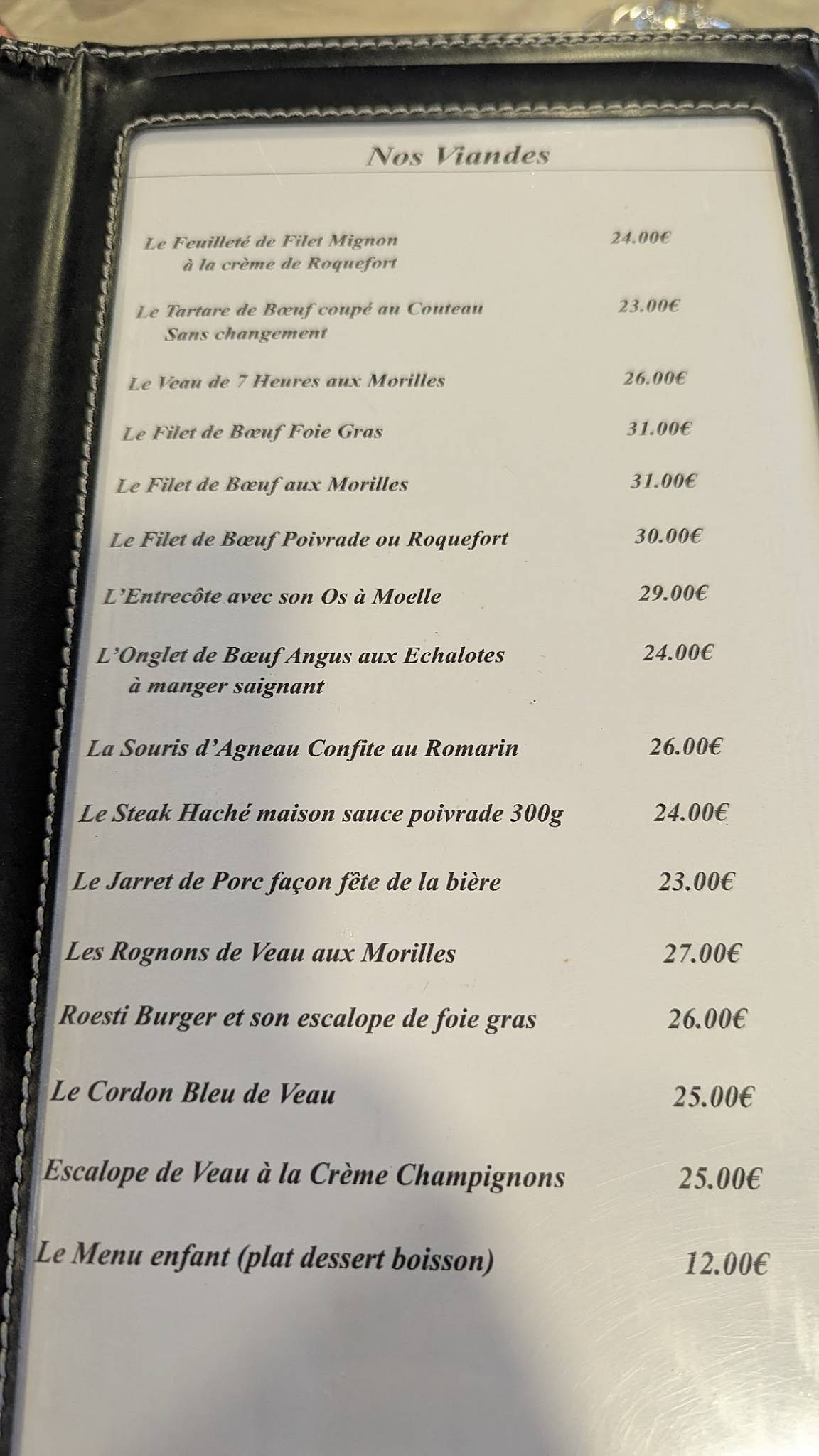 Menu de Le Gargantua
