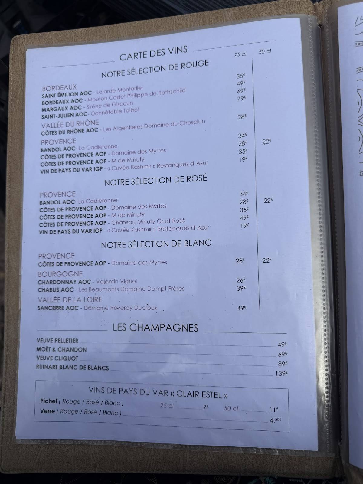 Menu de Le Kashmir Flots Bleus