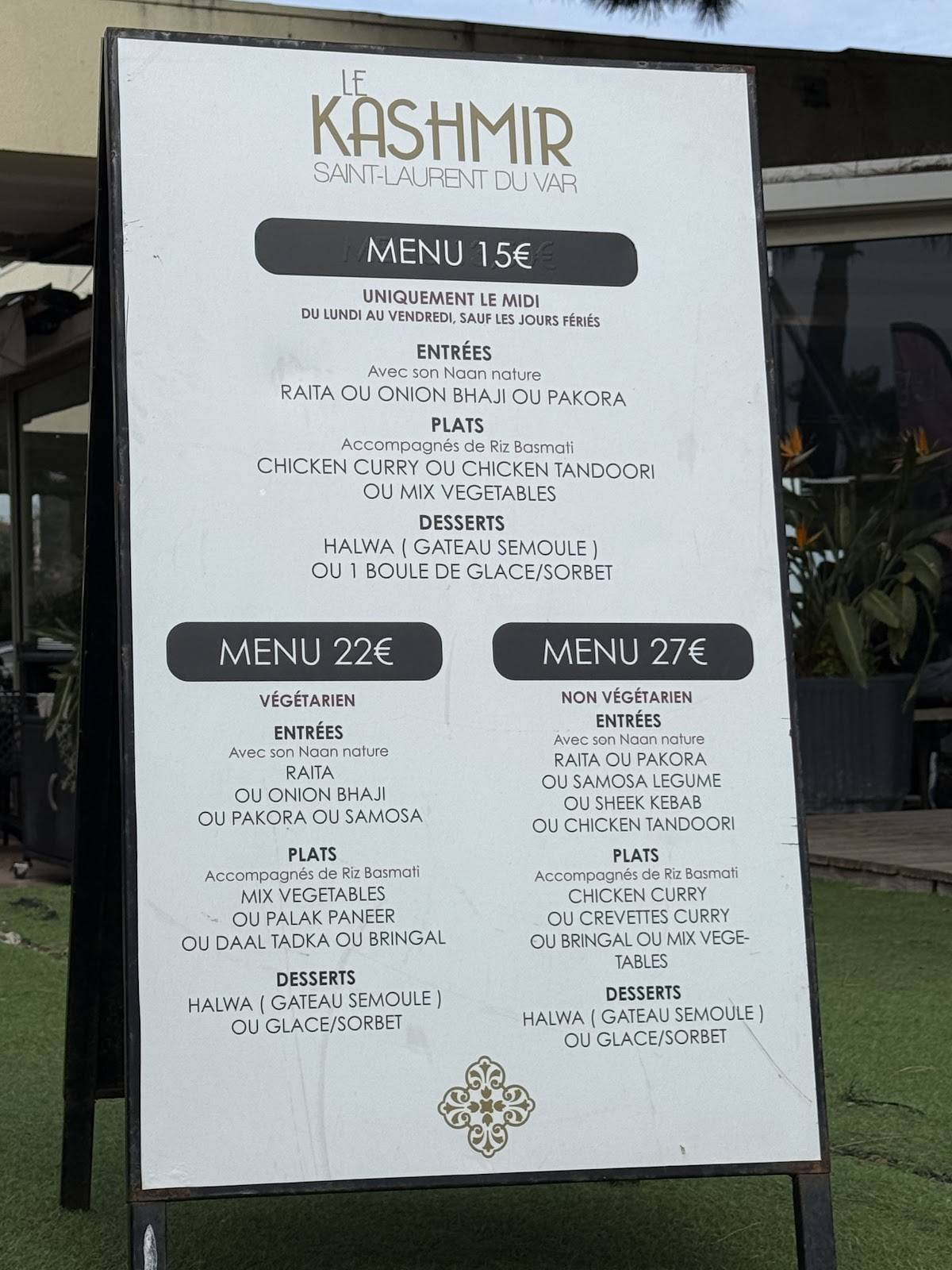 Menu de Le Kashmir Flots Bleus