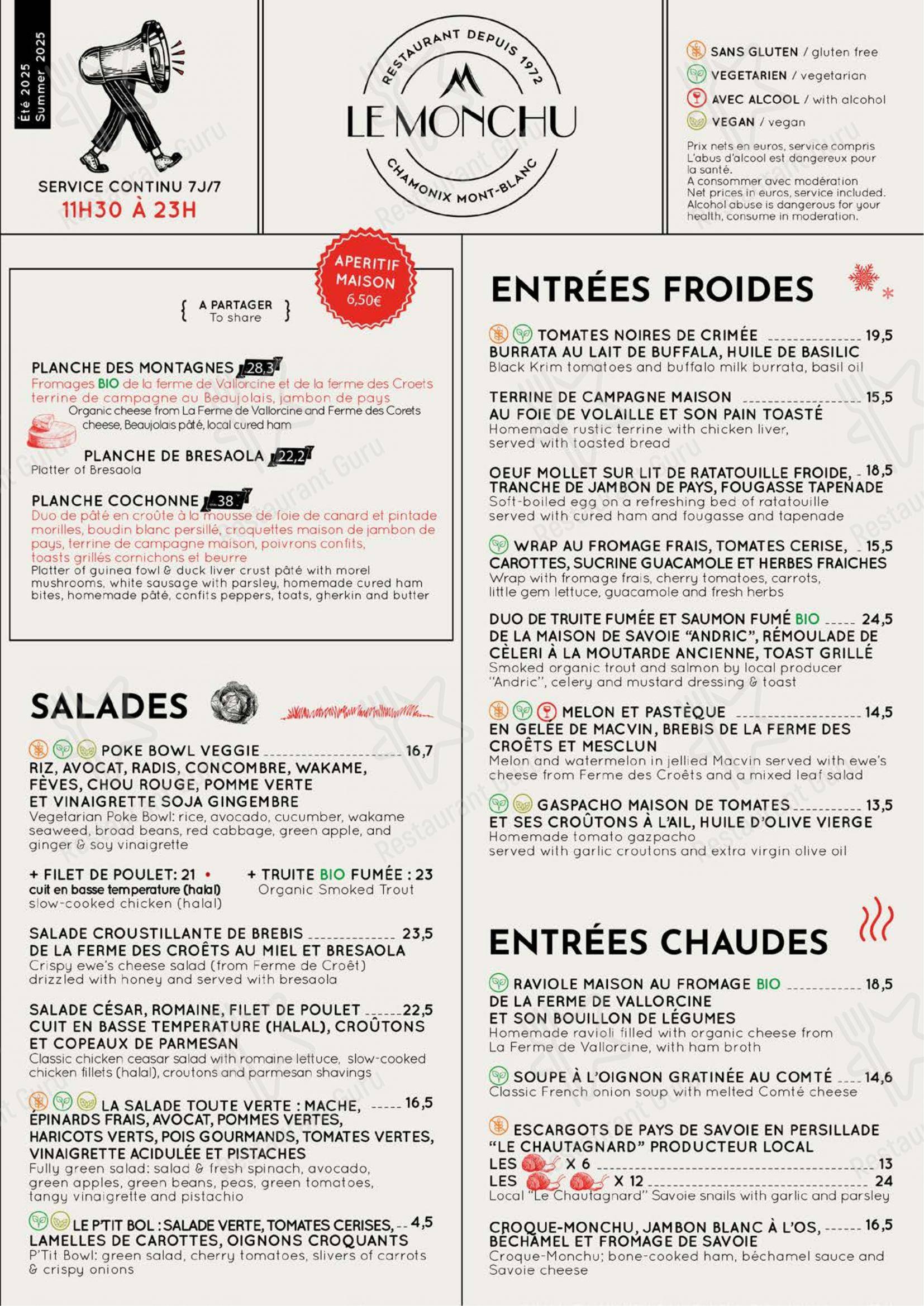 Menu pour Le Monchu restaurant