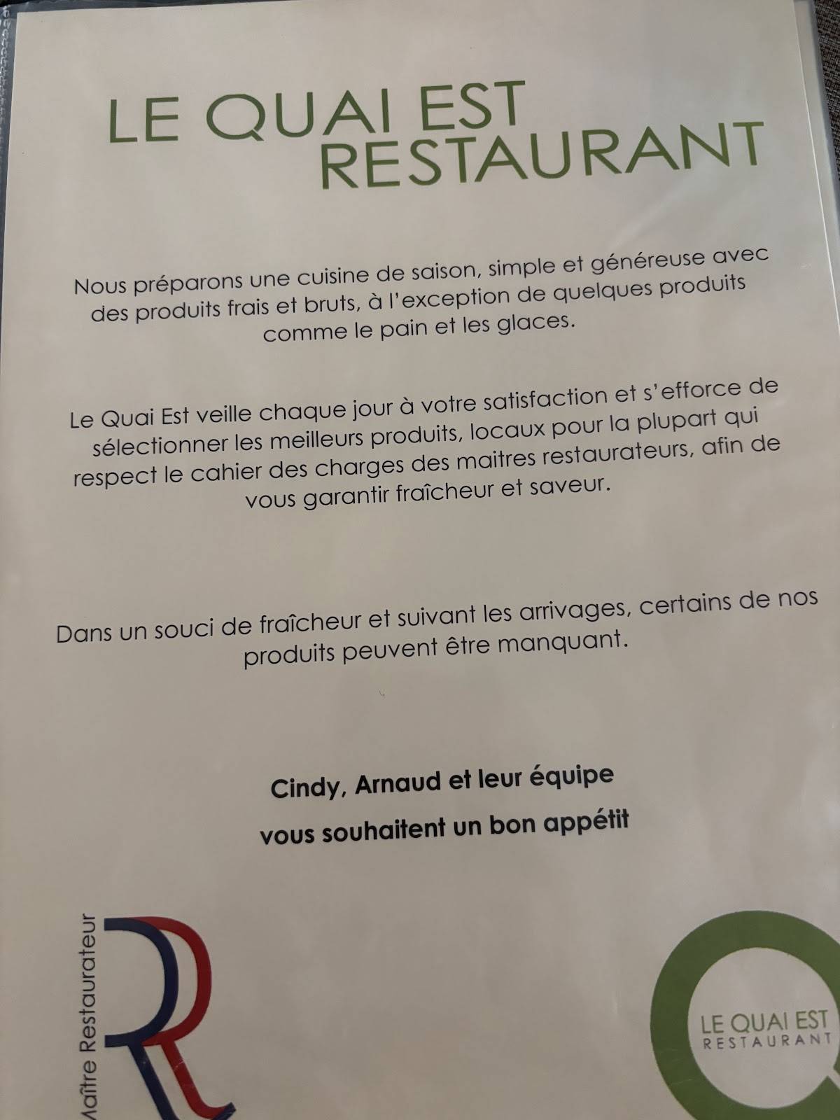 Menu de Le Quai Est
