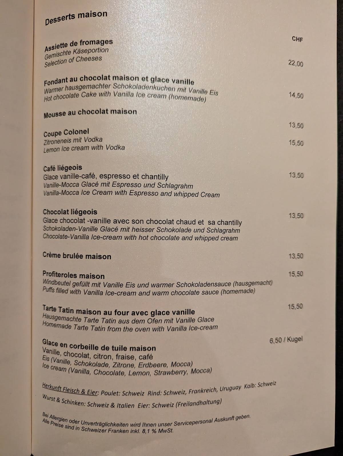 Menu di Le Rendez-Vous Restaurant 