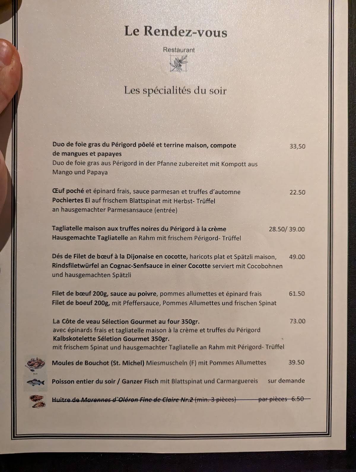 Menu di Le Rendez-Vous Restaurant 