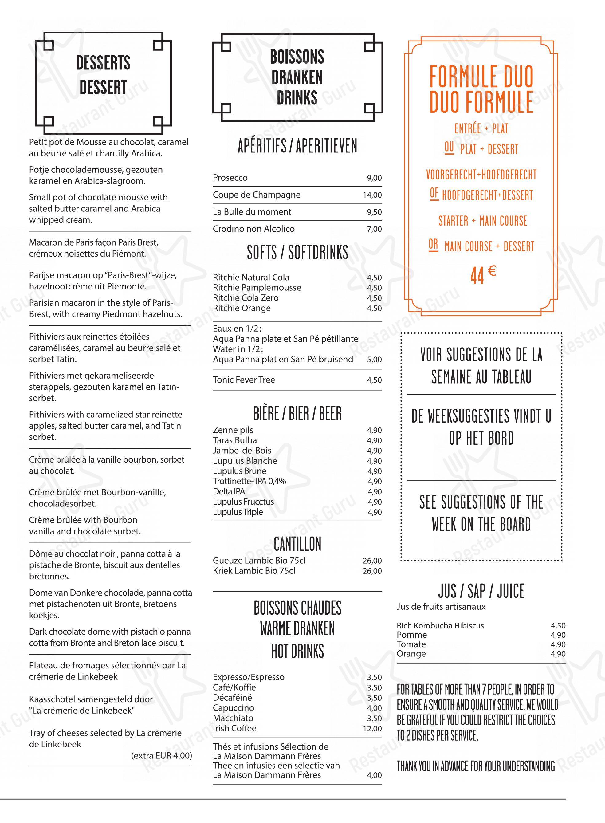Menu pour Le Selecto - Menu