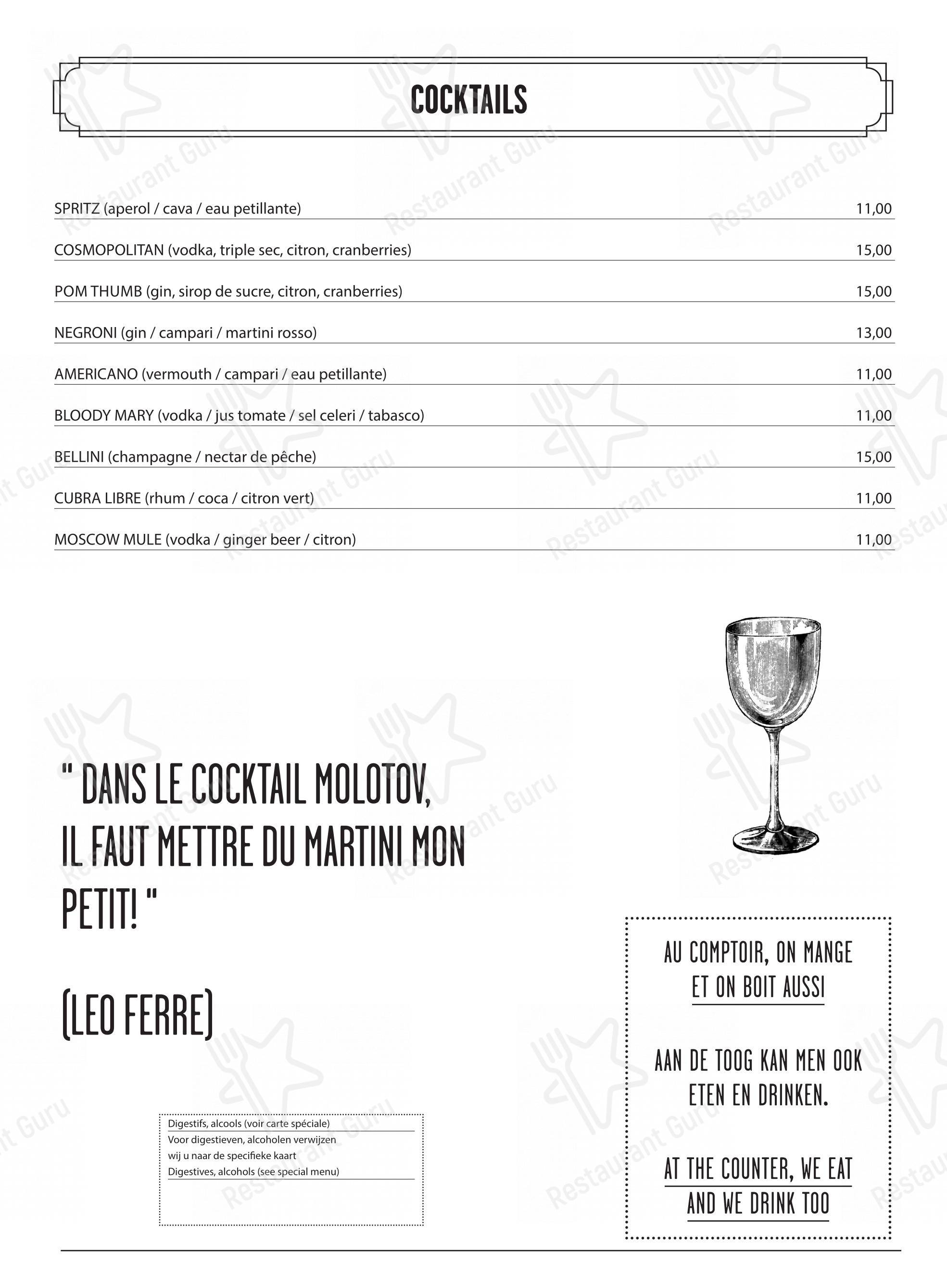 Menu pour Le Selecto dans Bruxelles
