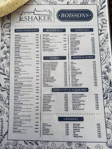 Menu de Le Shaker