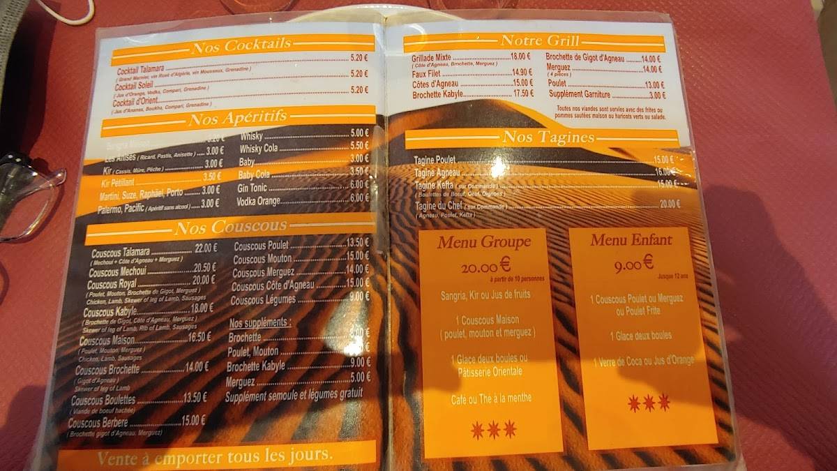 Menu de Le Talamara