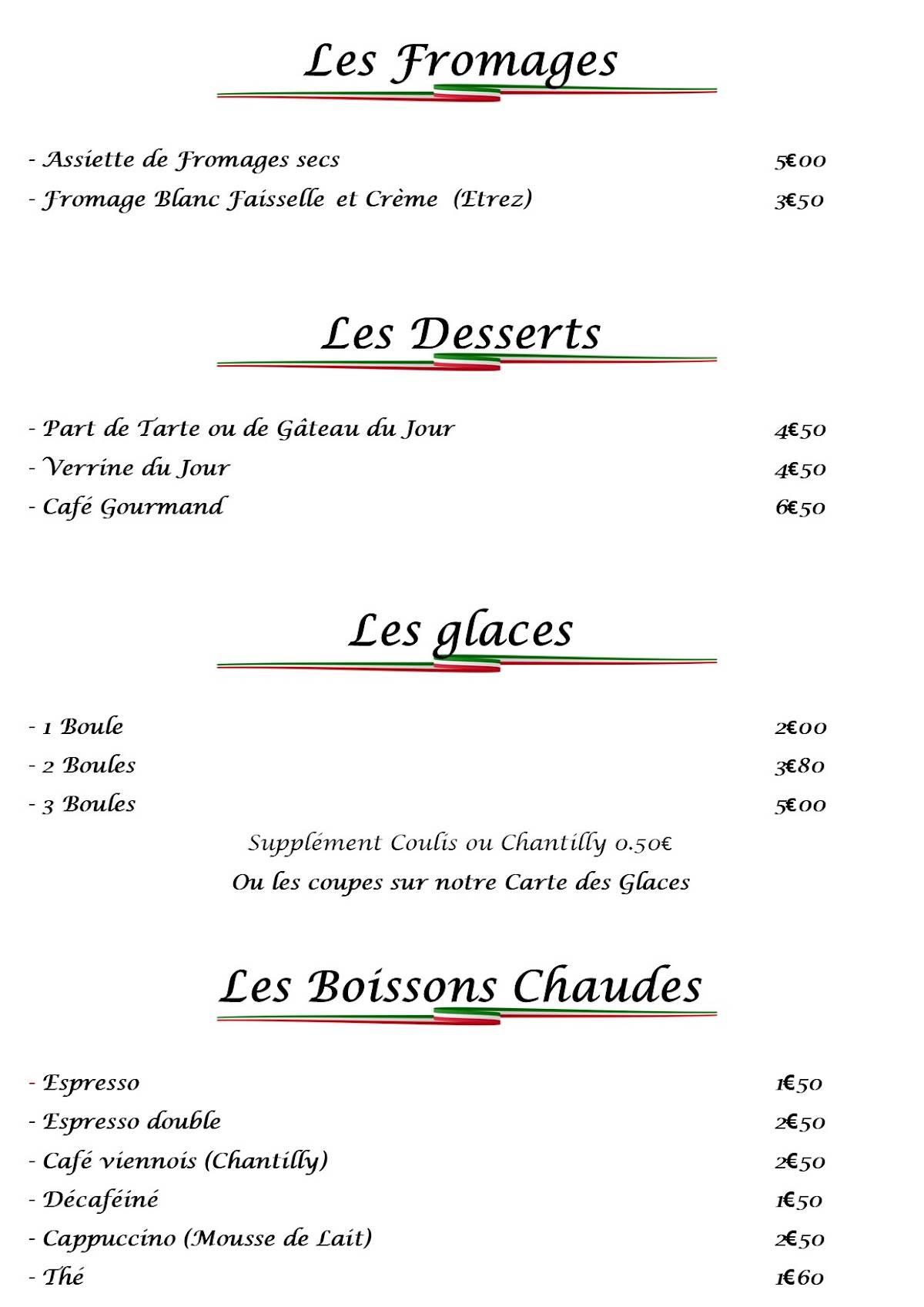 Menu de Aux 2 Délices