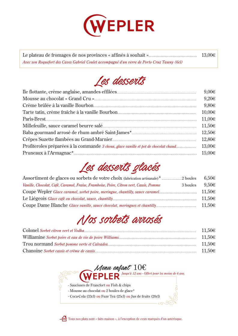 Menu de Le Wepler
