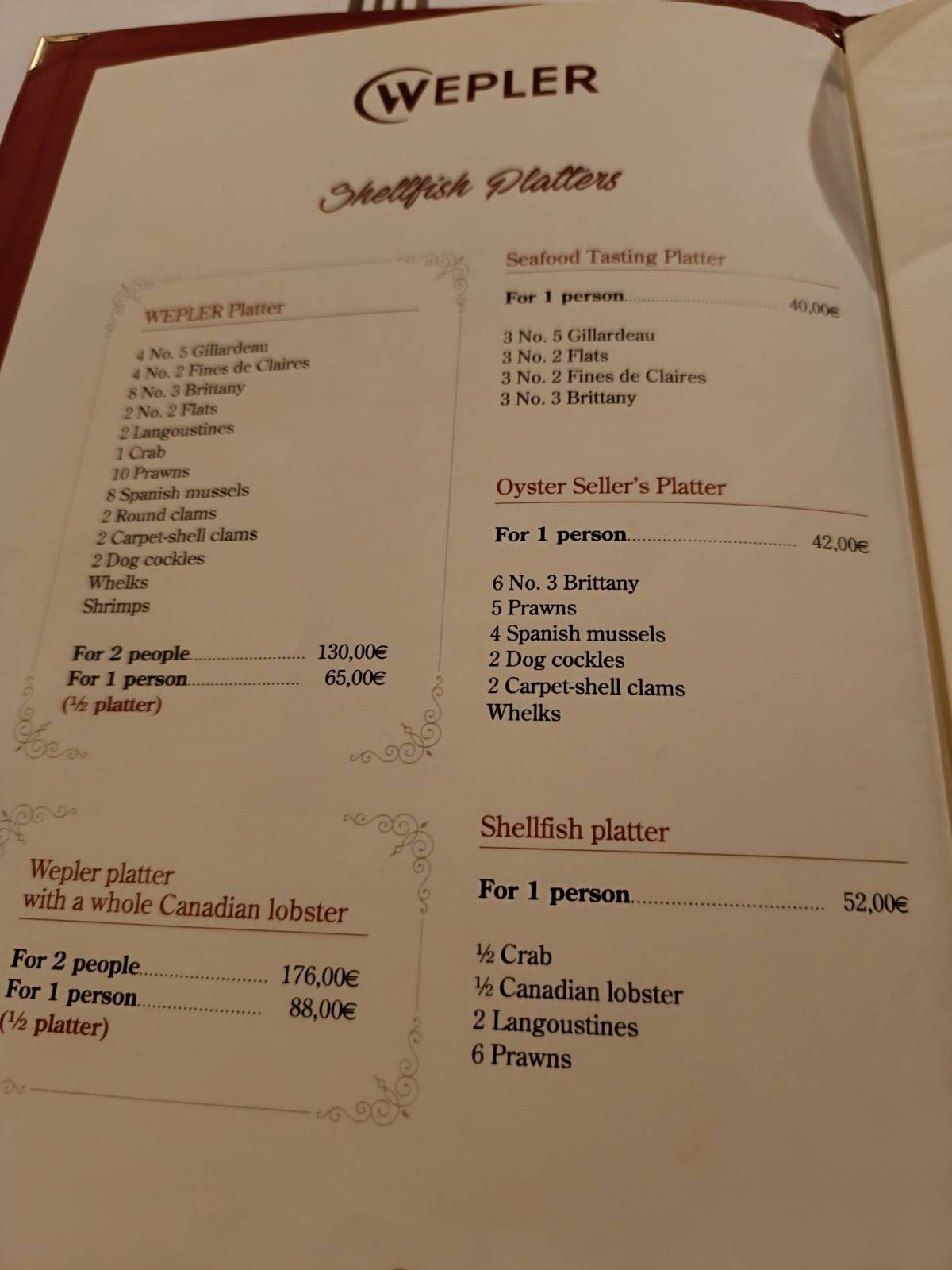 Menu de Le Wepler