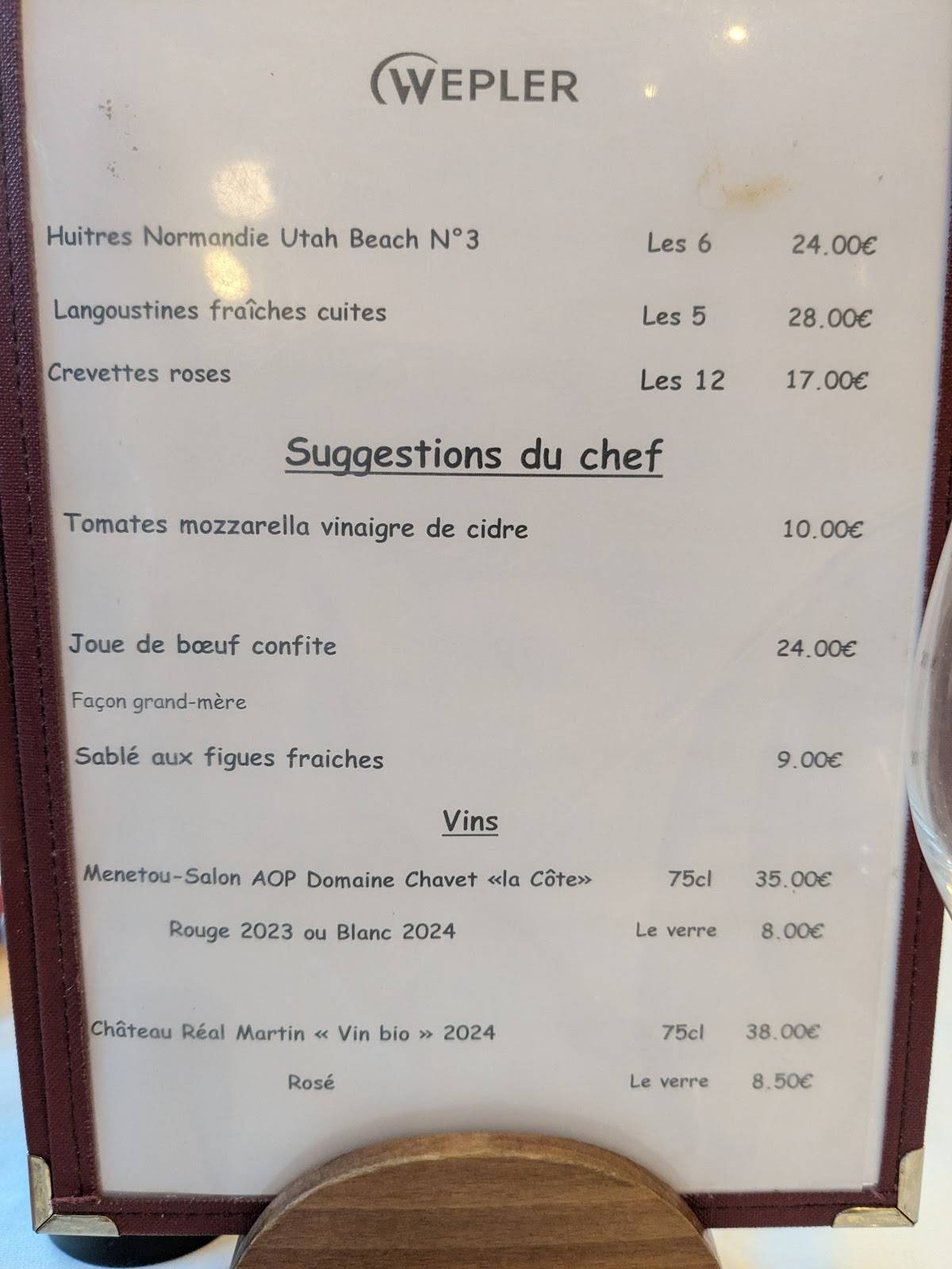 Menu de Le Wepler