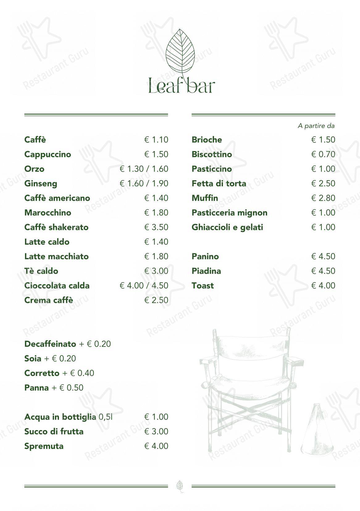 Menu bar per Leaf Bar pub & bar
