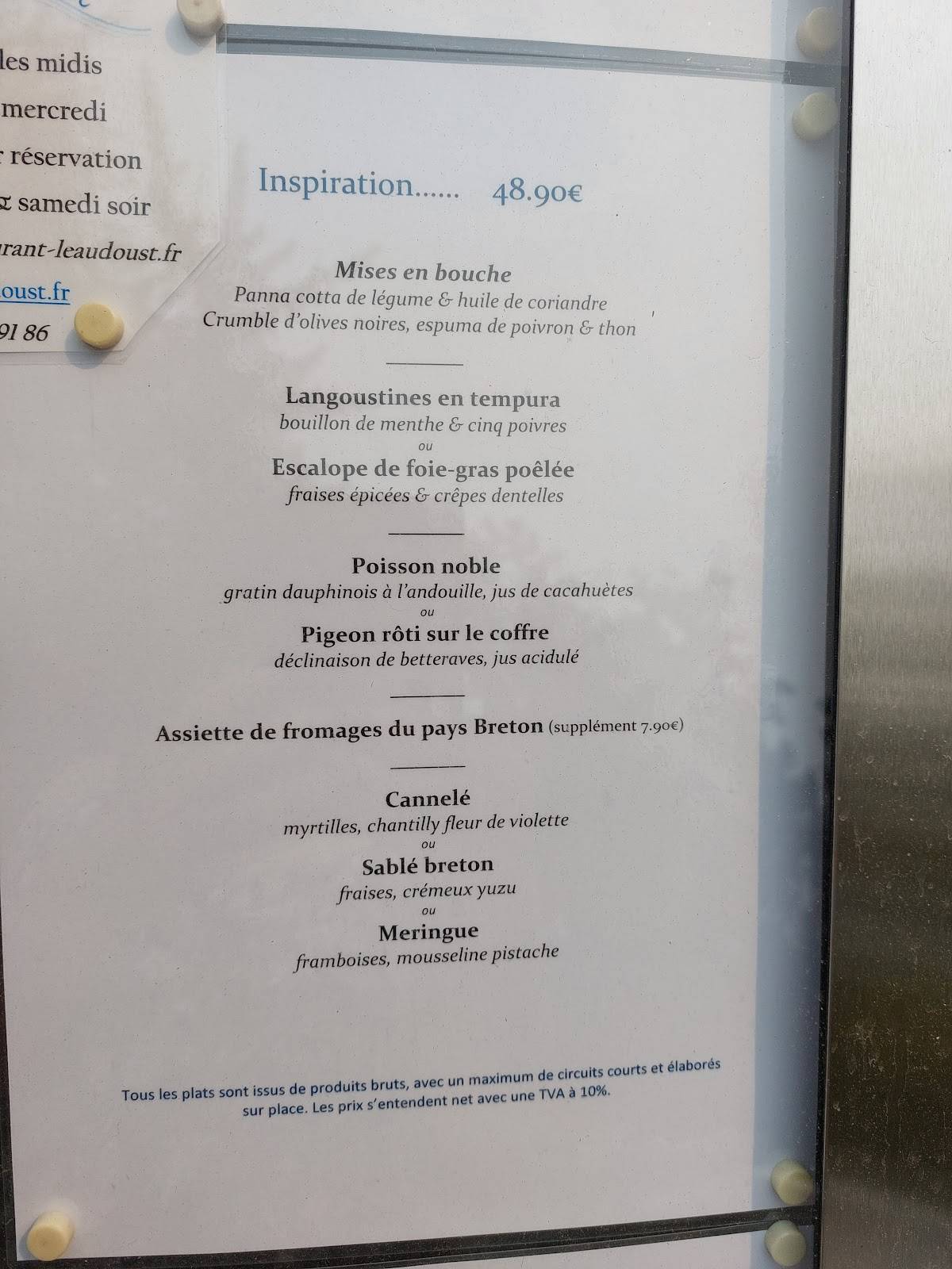 Menu de L'eau d'Oust