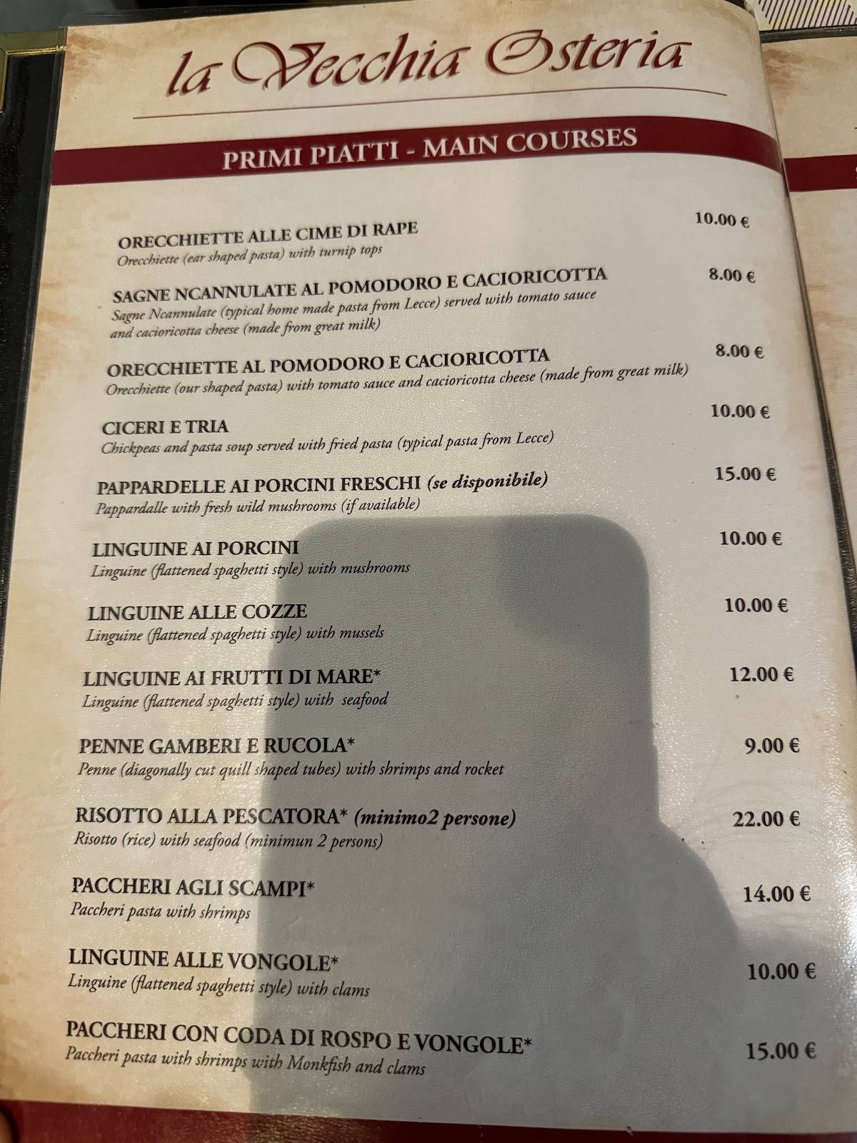 Menu di La Vecchia Osteria da Totu 